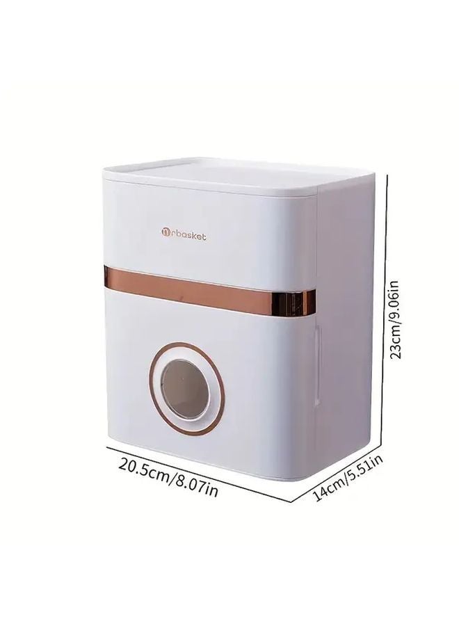 صندوق مناديل حائط مزدوج الطبقات خفيف الوزن بدون حفر أبيض - توفير مساحة التخزين في الحمام - Image 3